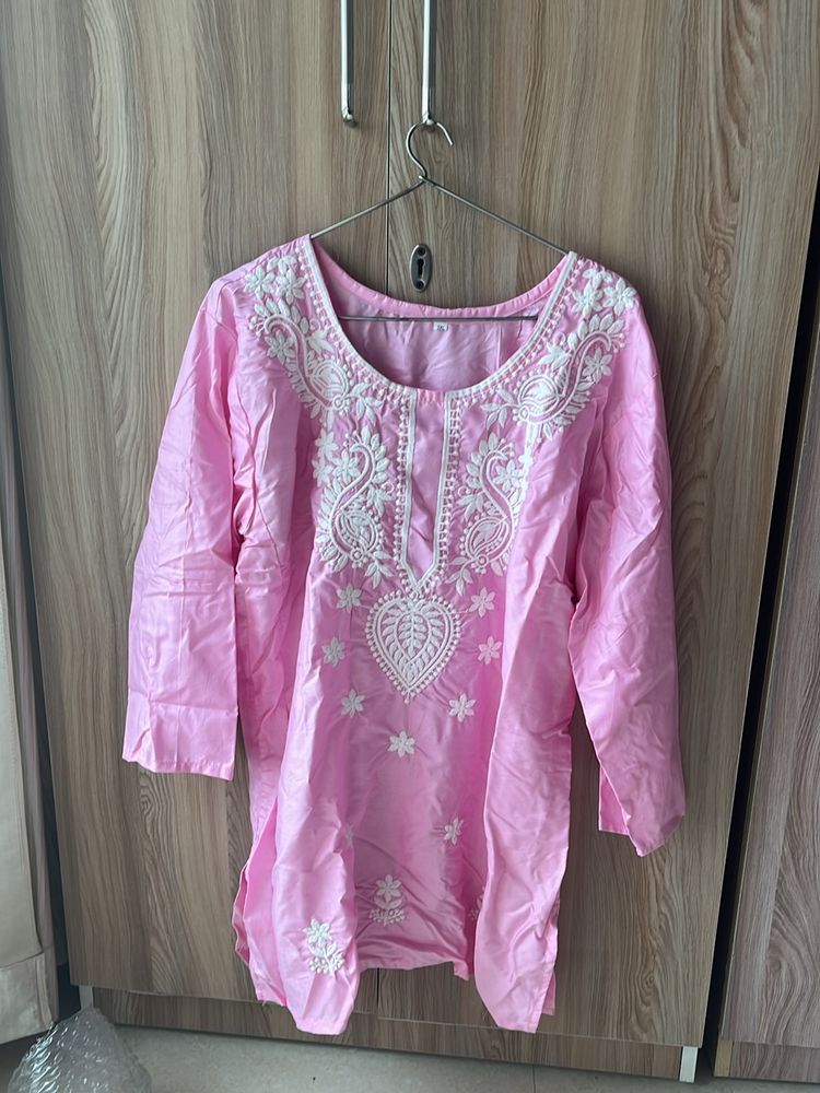 Beautiful NEW Pink Chikankari Short Kurti