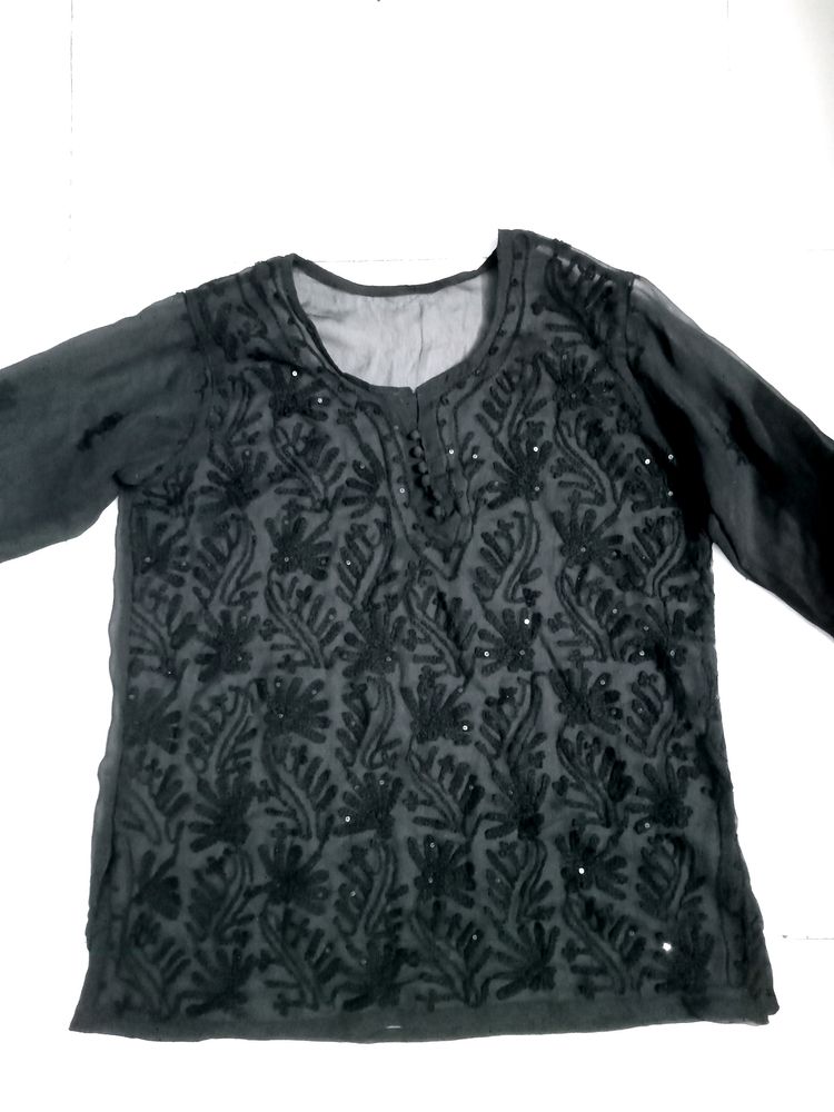 Short Top Chikankari Kurti Black