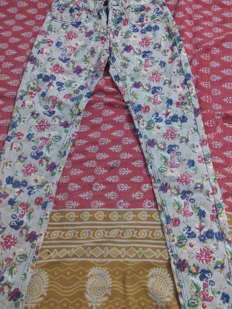 Floral Print Jeans