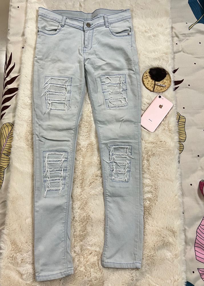 Iceblue Distressed Skin Fit Jeans