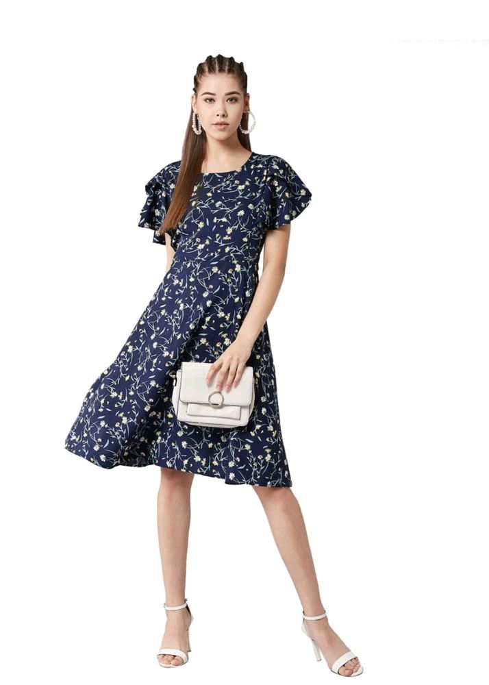 Floral Printed Navy Dress, M