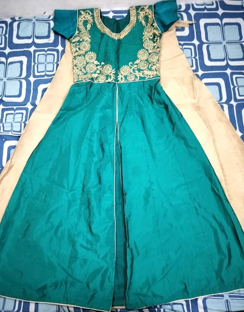 Peacock Green Coloured Gown With Skirt