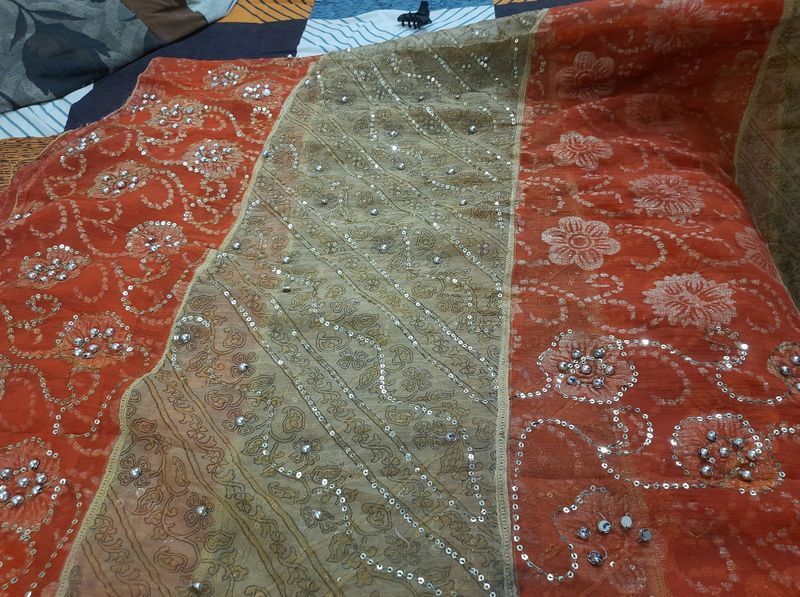 Orange And Beige Conbination Saree