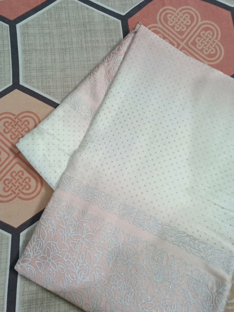 🤍🩷Silver Embroidery Saree In Light Peach🩷