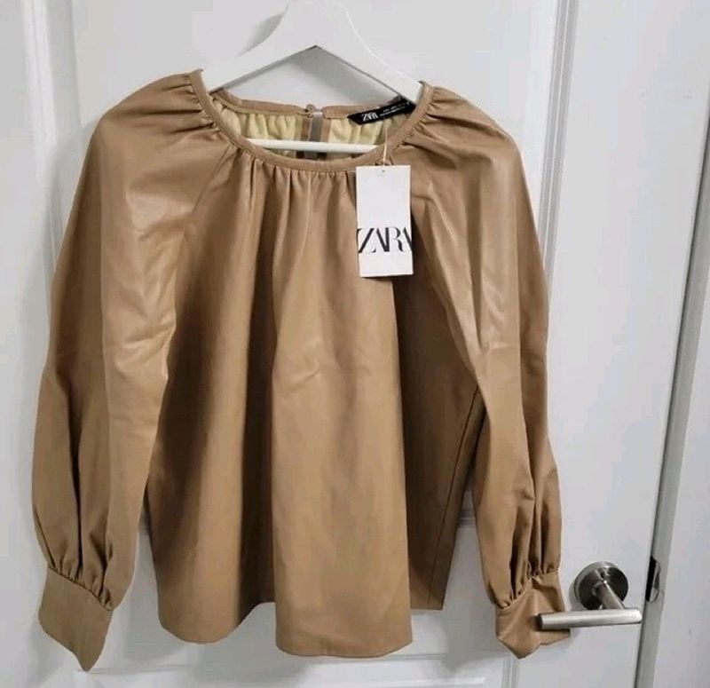 Zara Tan Faux Leather Top🤎