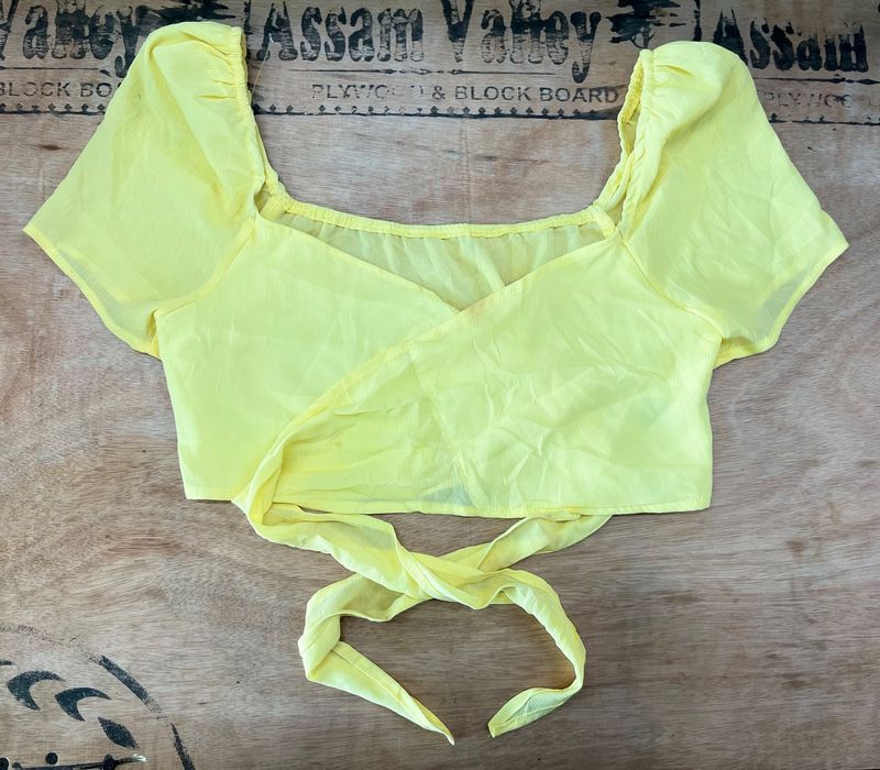 Yellow Premium Look Knot Crop Top