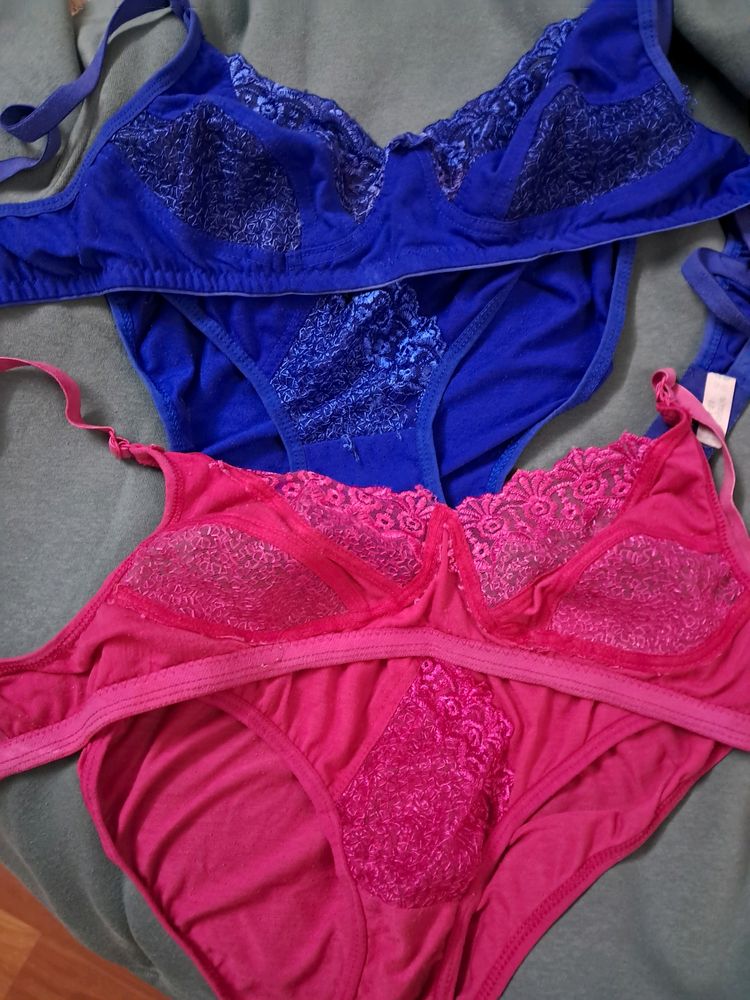 Cute Pink & Blue Lace Bra & Panty