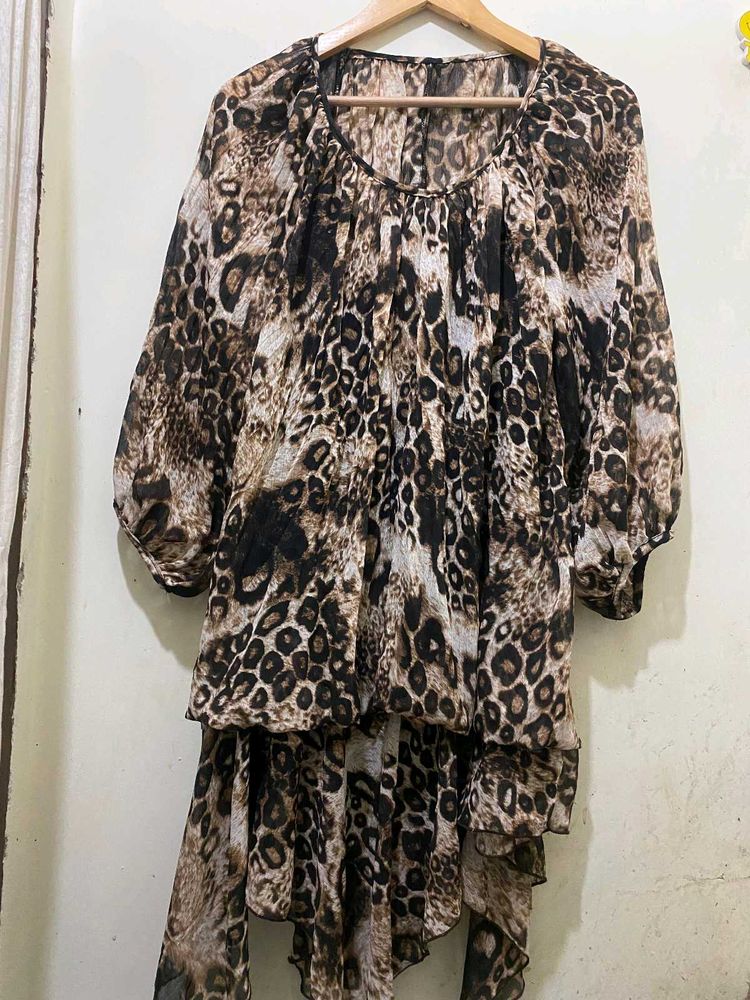 Stylish Leopard Printed Dress Length 42..