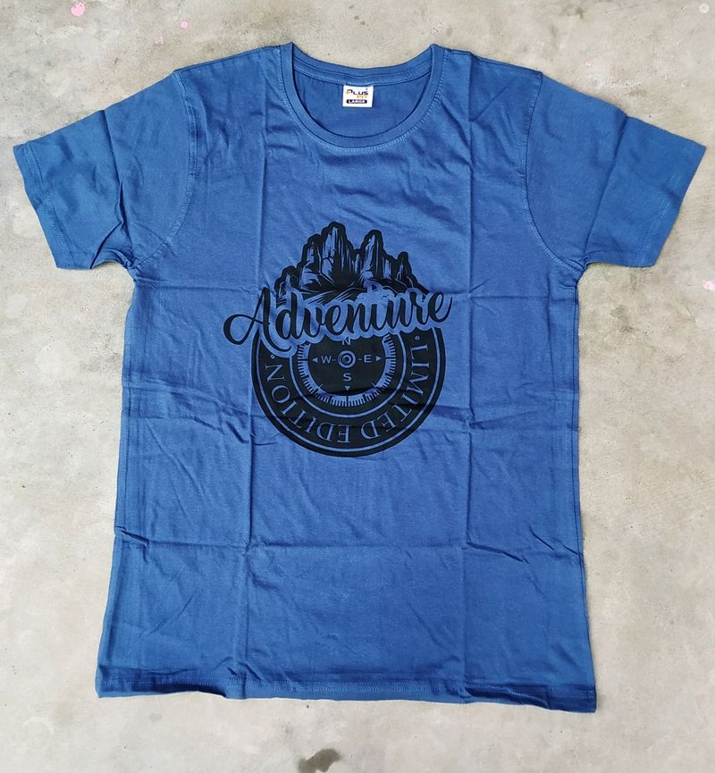 Brand New Blue Cotton Printed T-shirt