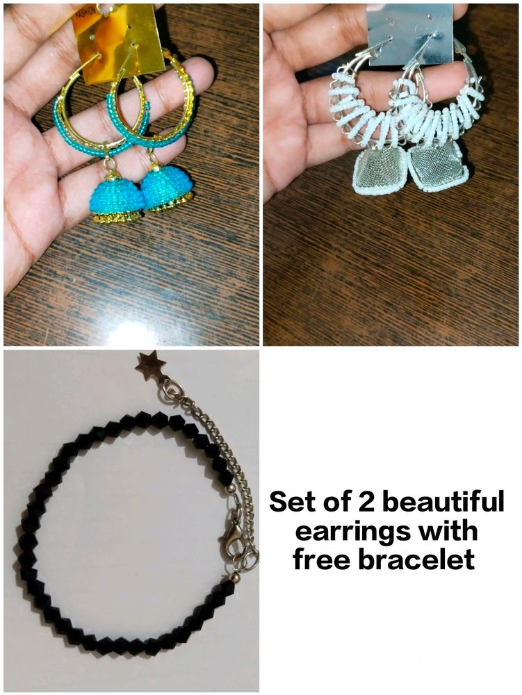 Set Of 2 Beautiful Jhumka With Free Bracelet 💗
