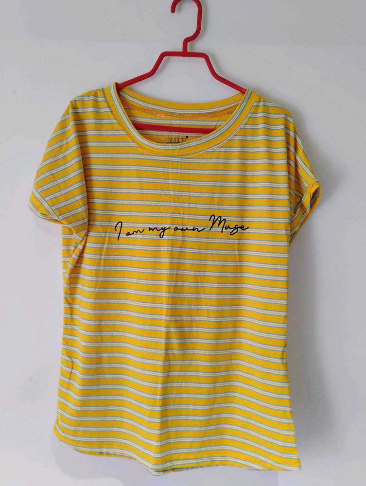 Regular Oversized Yellow Striped T-shirt