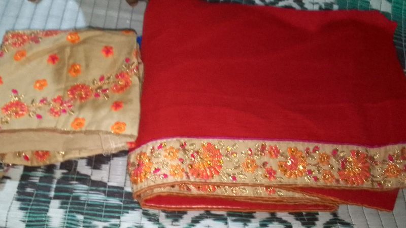 Heavy Red Saree With Work Design Blouse 🎉🎉