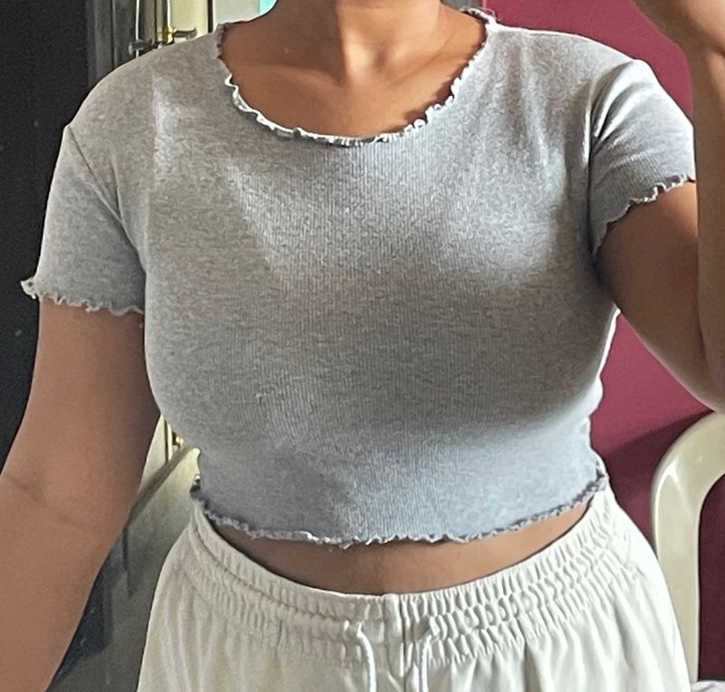 Grey Cauliflower Pattern Crop Top