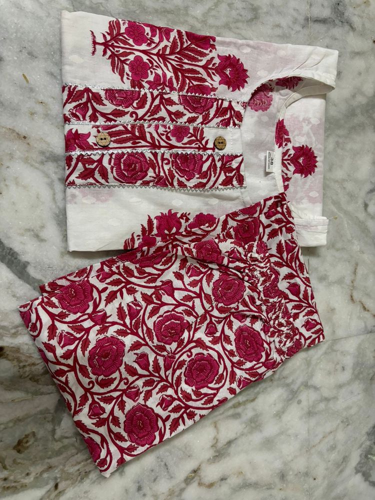 Pure Cotton Kurta Pant Set Back To Stock