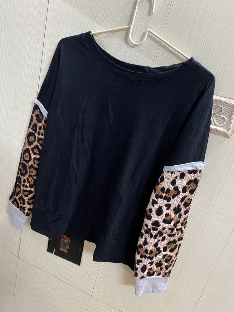 Black Leopard Print Sweatshirt