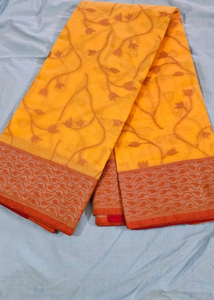 BENGALI PAAR WALI BANARI COTTON SILK SARI💛