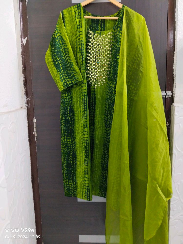 New Unused Shibori MirrorWork Organza Dupatta Suit