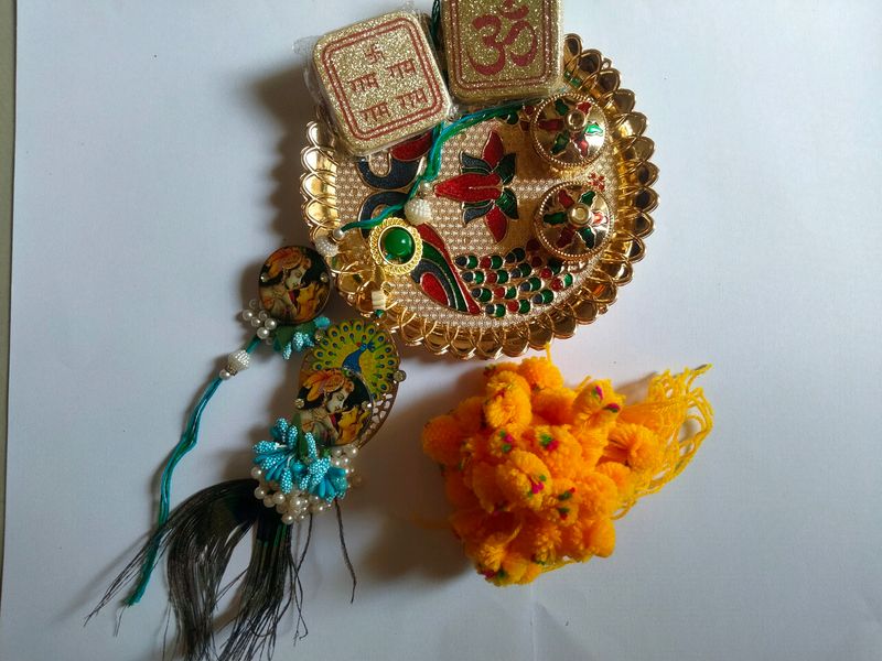 Radha -Krishna Design Rakhi and lumba set & Thali