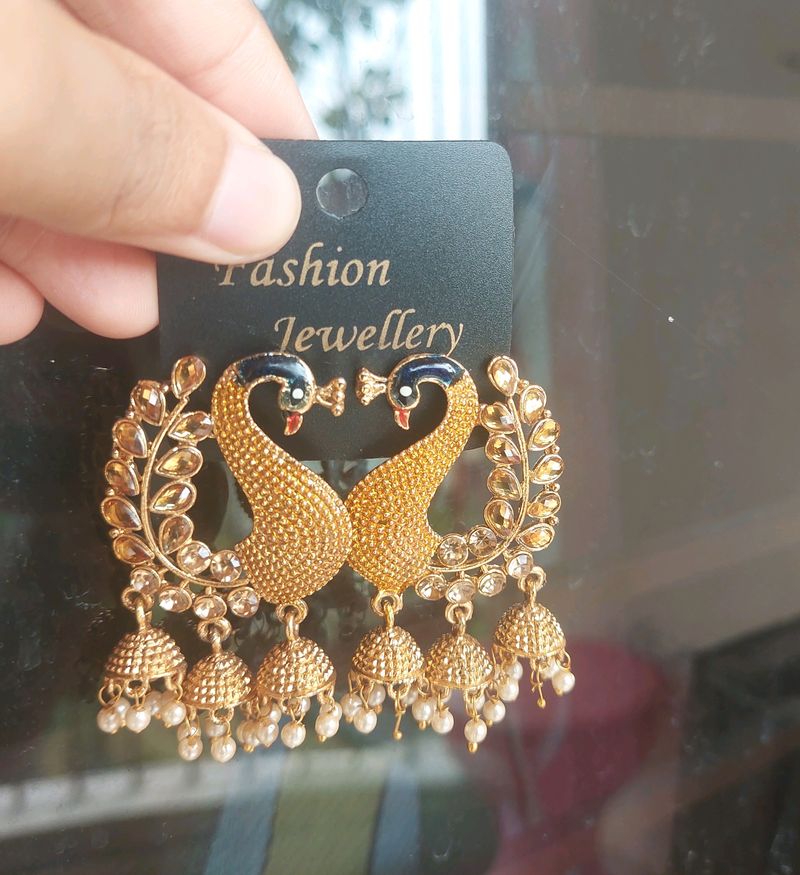 Gold Peacock Ethnic Earrrings