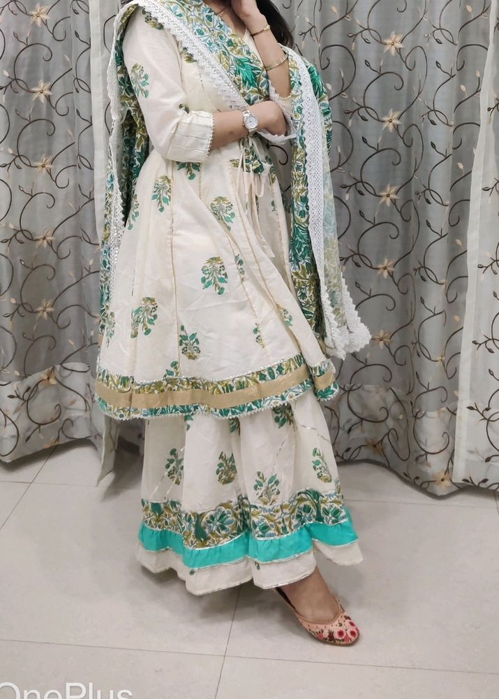 A-line Kurta Sharara Dupatta Set