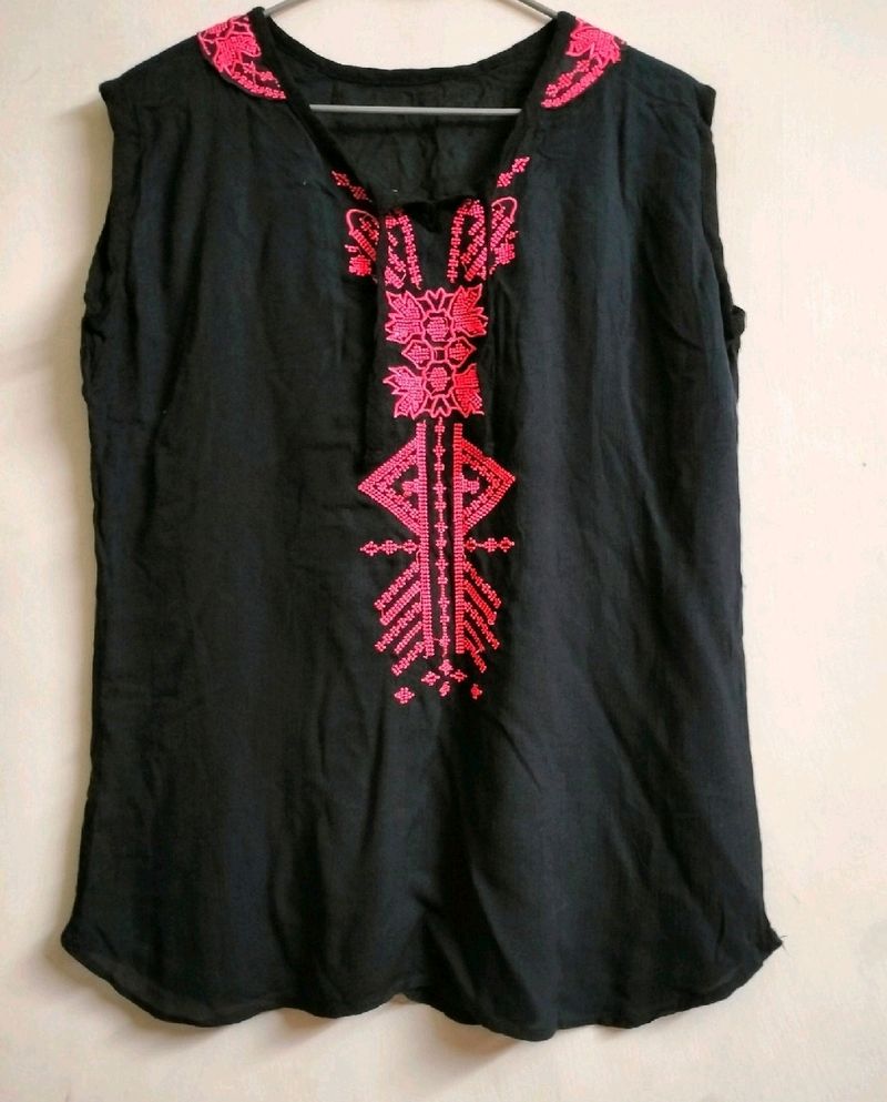 Black Top With Neon Embroidery