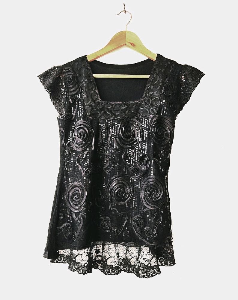 Black Designer Sequins Top Women