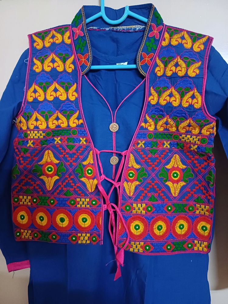 Embroidered Blue Kurta With Jacket