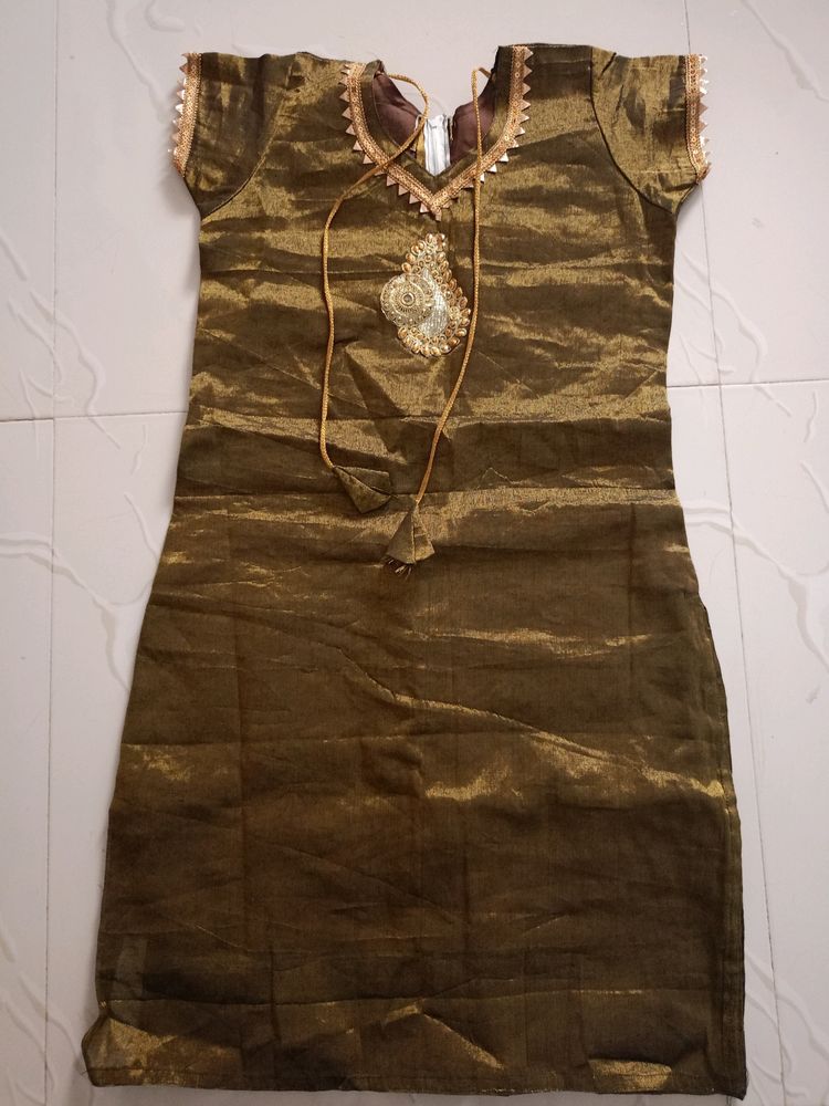 Elegant Golden Kurtha Party Wear