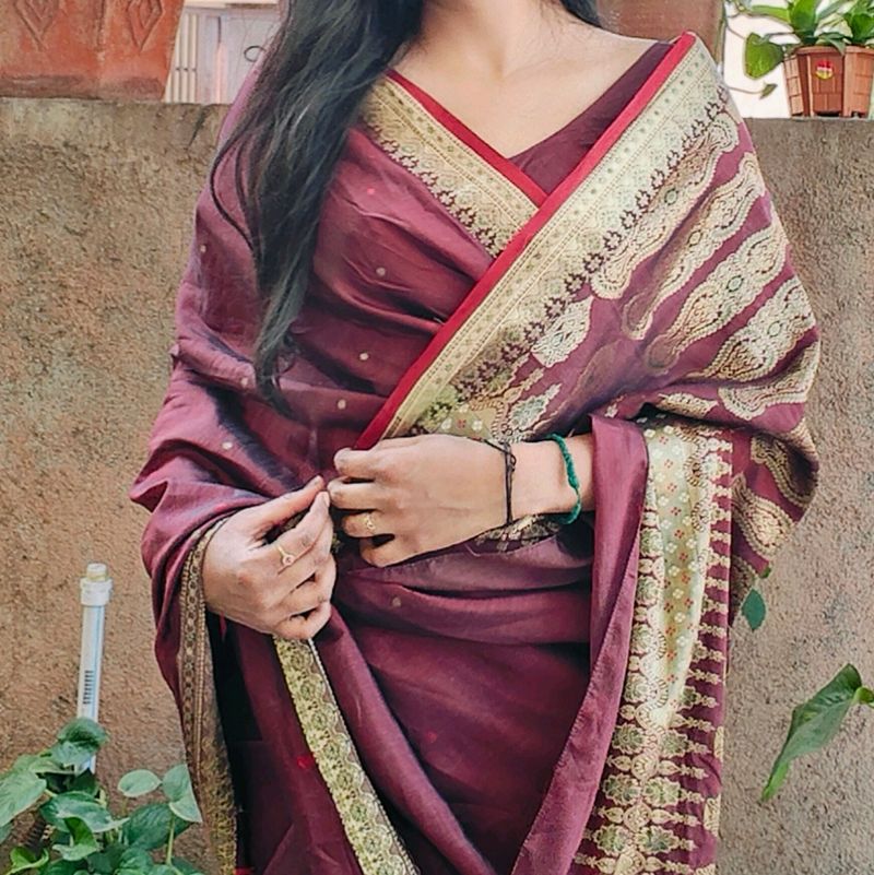 🔥Sale 🔥Banarasi Silk Saree With Blouse Women 🔥