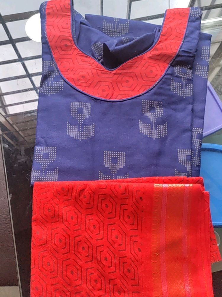 Navy Blue Kurta With Colourful Red Dupatta for Sal