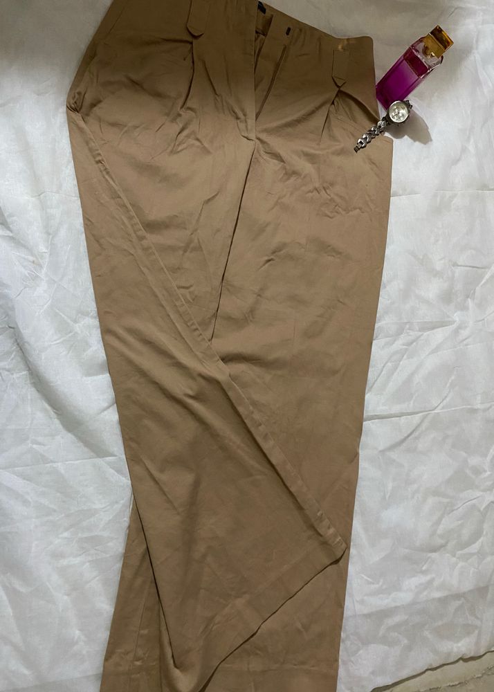 Zara Wide Leg High Waisted Tan Trouser