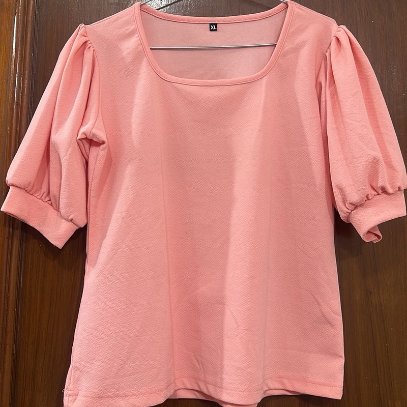 Peach Puffed Sleeve Top