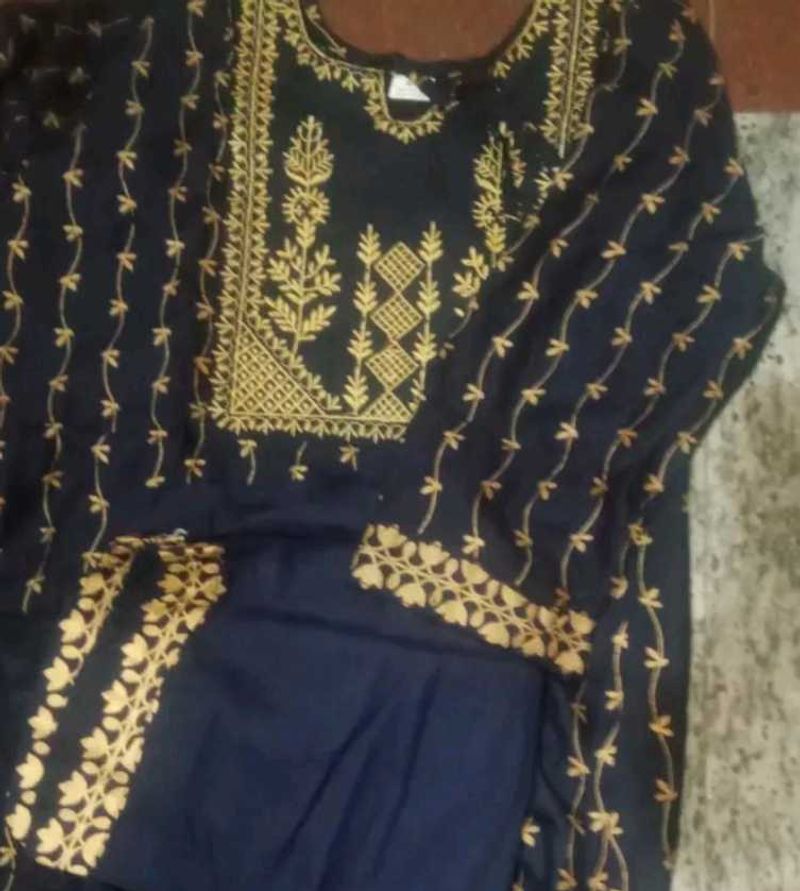 Navy Blue Embroidery Kurta Set