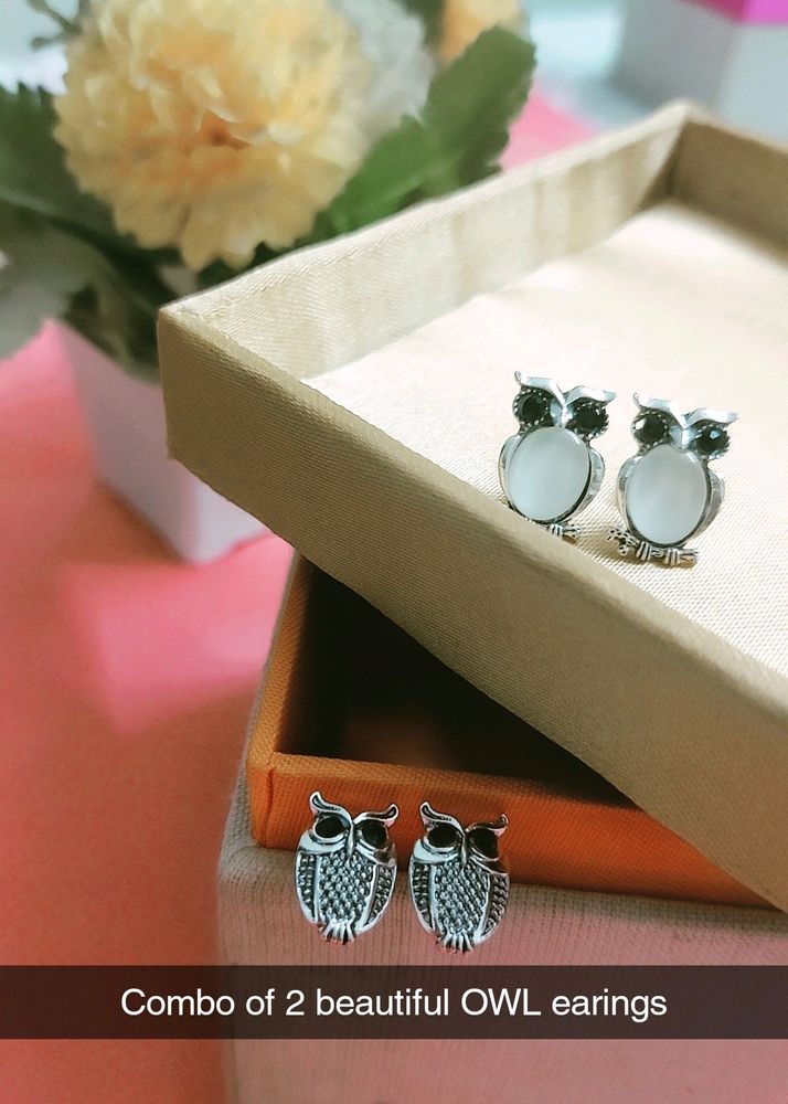 Cute Stylish Silver Little Owl Earings/Studs