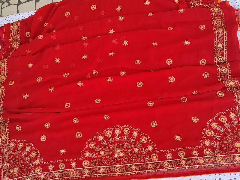 Deep Red Colour Saree