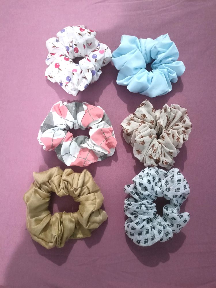 Beautiful Printed Scrunchies, Pack Of 6