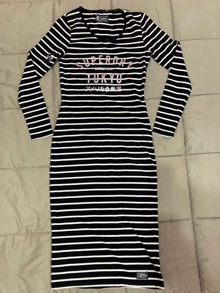 SUPERDRYNWTStriped Midi Dress withTypographic Prin