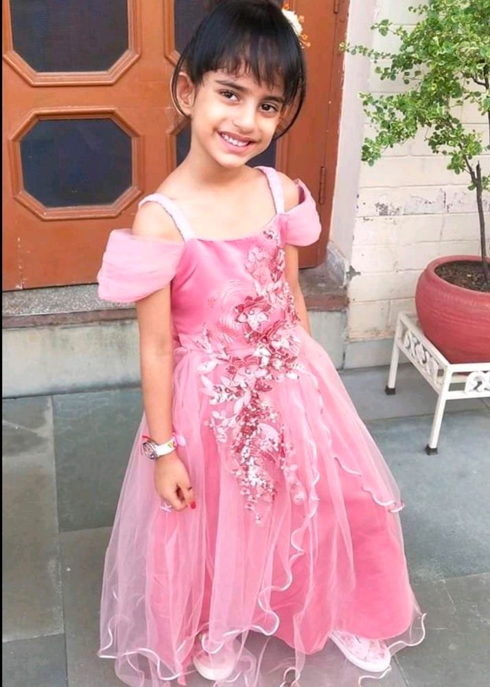 Girls Pink Half Embellished Gown