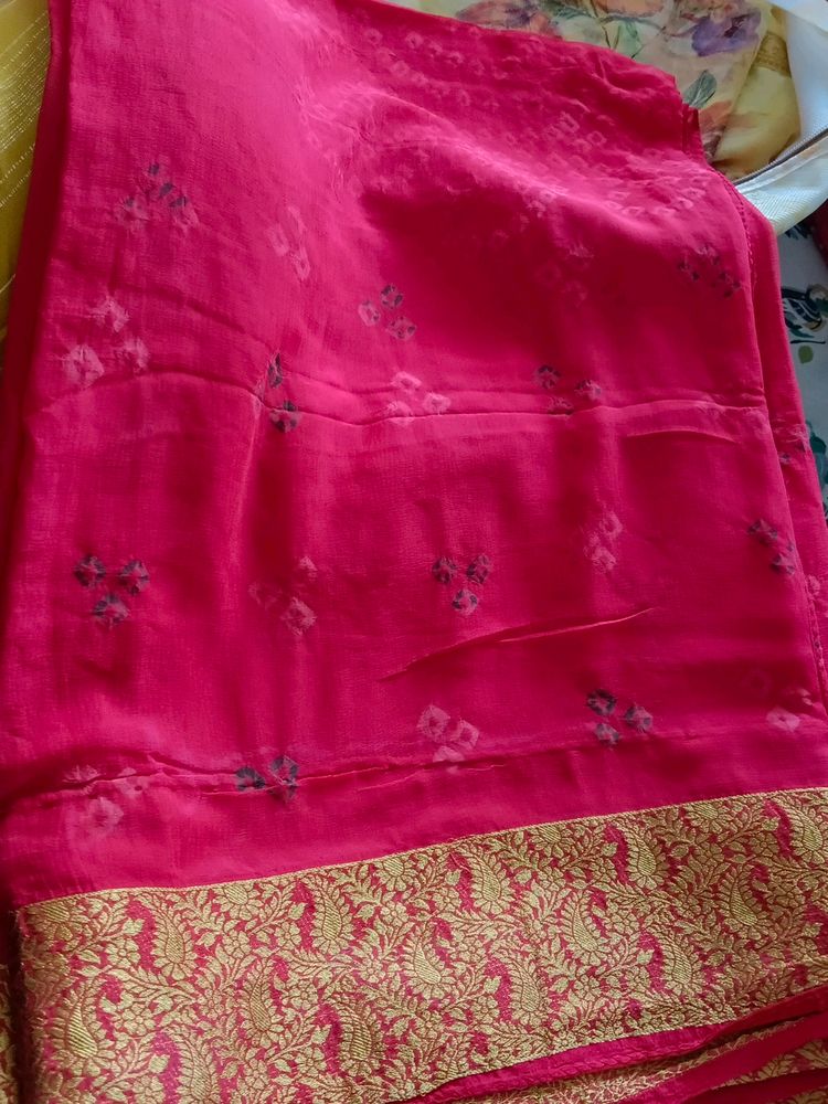 Red Color Bandhej Saree With Heavy Border