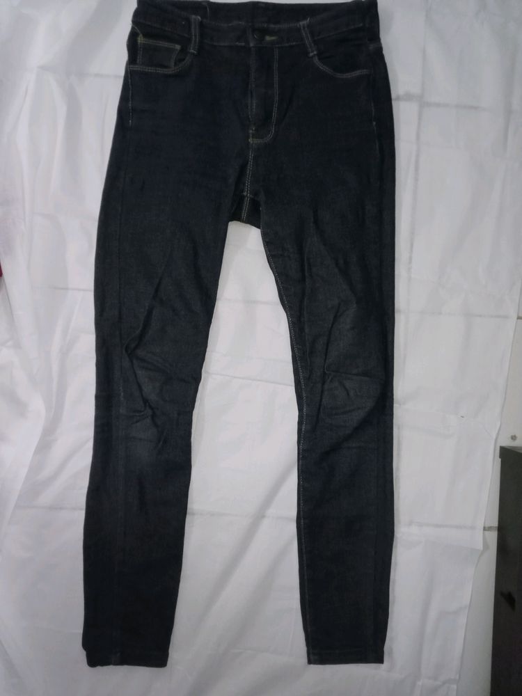 JEANS In Dark Bluish Colour- High Waist Skinny Jeans, Length-around 36, Bottom- 10 and the half.