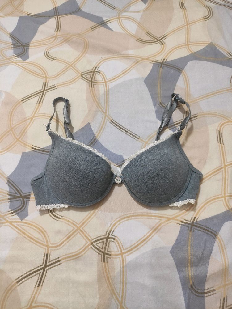 Grey Lace Pushup Cottage Core Bra.