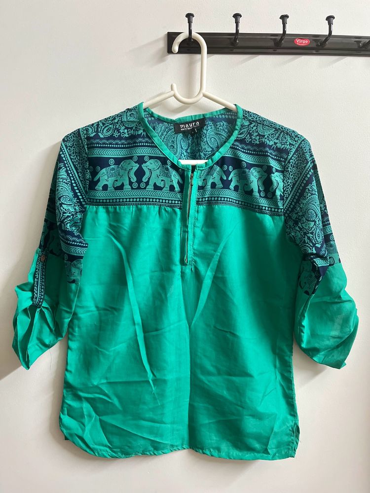 Blue Green Printed Top