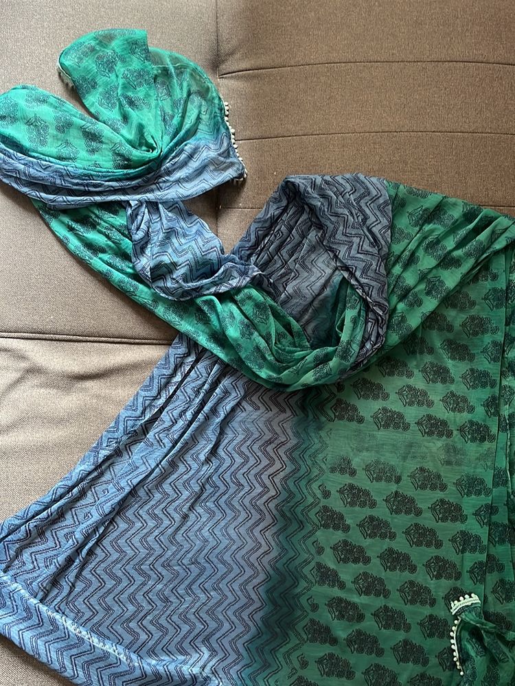 Blue & Green Chiffon Dupatta