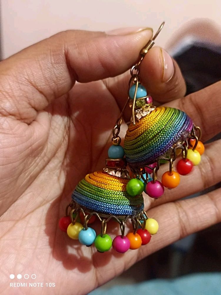 Colourful Jhumka With Multicolour Beads