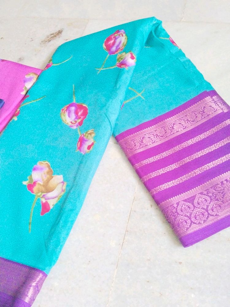 Crepe  Dola With Big Pattu Barder Saree