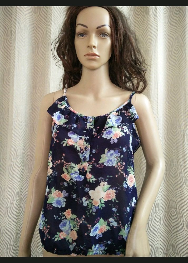 Navy Blue Floral Printed Top New Flower Design To