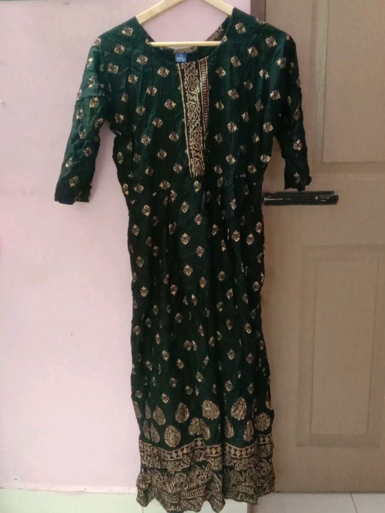 Black Rayon Kurti With Golden Prints