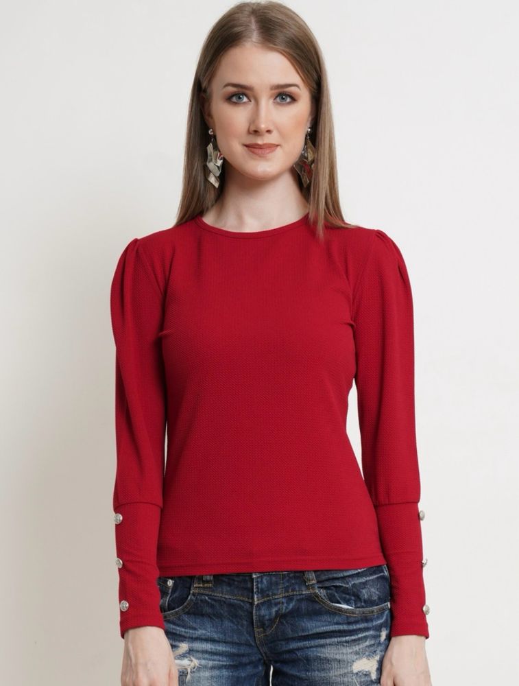 Women Maroon Full Sleeves Top