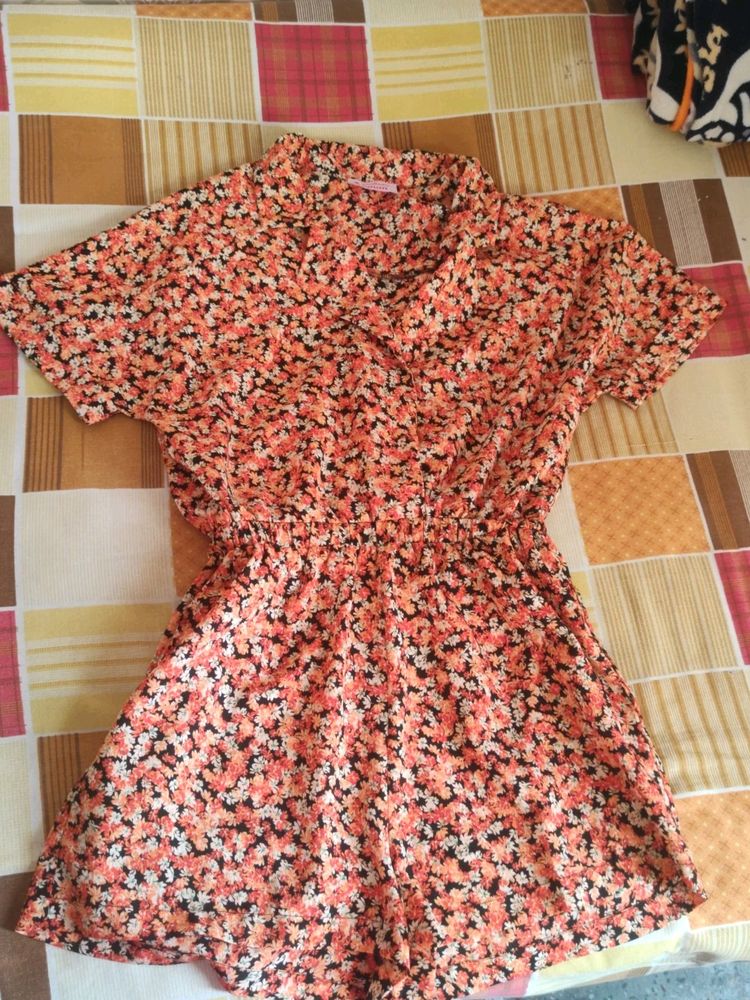 Oxolloxo Playsuit  Orange And Black Floral Print