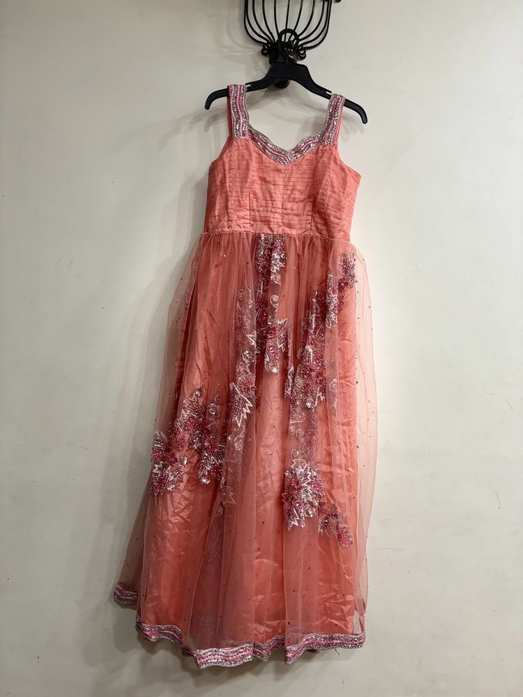 Peach Self Stitched Gown